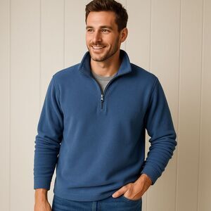 Lands End Men's Blue Quarter-Zip Sweater Medium